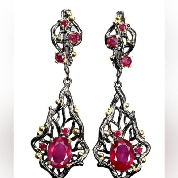 Heated Natural Red Ruby 8x6mm 925 Sterling Silver Earrings - Picture 1 of 8